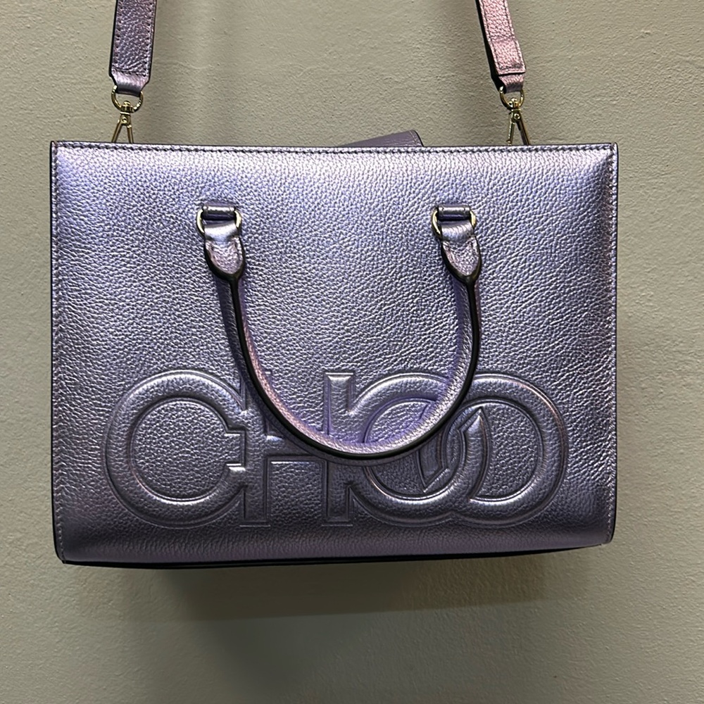 Jimmy Choo Purple Metallic Leather Medium Book Tote
